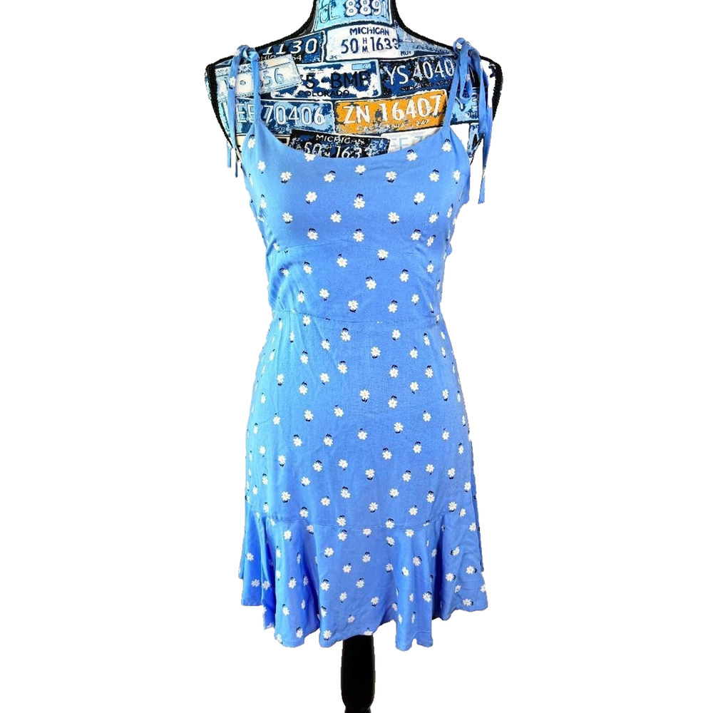 Wild Fable Blue‎ Floral Sleeveless Peekaboo Back Knee Length Dress Size XS